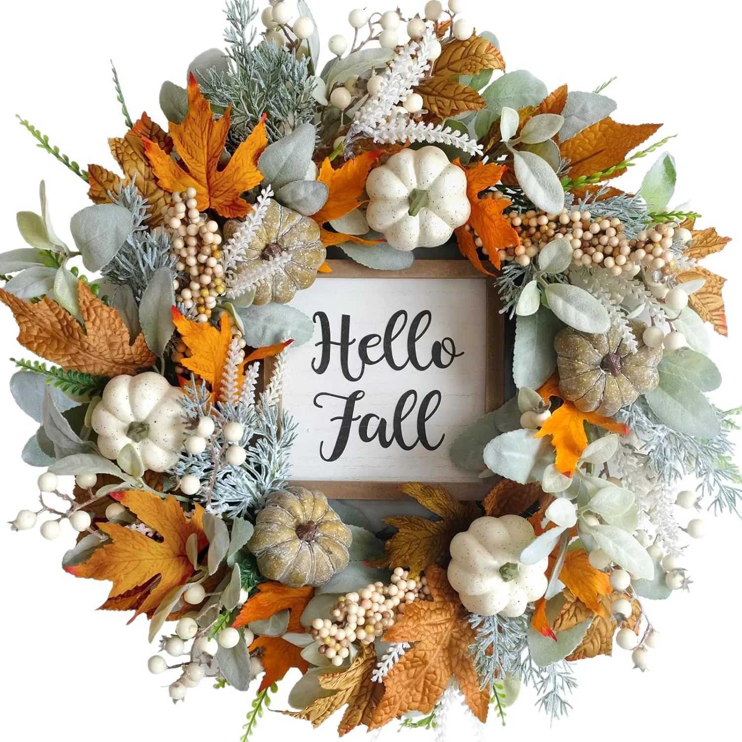 Maple Leaf Pumpkin Wreath For Front Door Wooden Plaque Autumn Door Hanging Ornament Thanksgiving Halloween Christmas Decoration C251126-image-1086197216