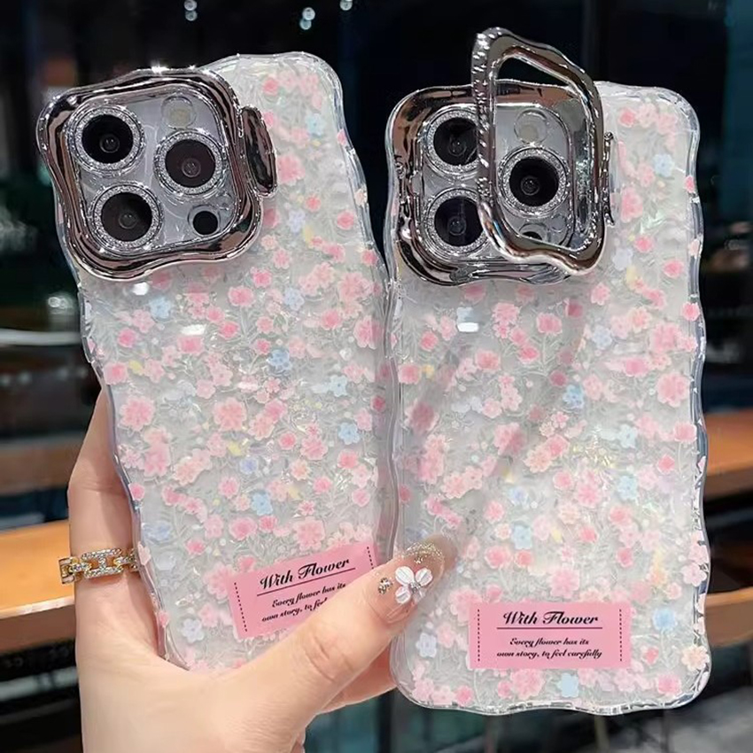 Invisible Lens Ring Bracket Phone Case For Iphone 16 15 14 13 Pro 12 11 Max Plus 16Pro Painted Flower 16Promax Phone Case 15Promax 15Pro Cover 14