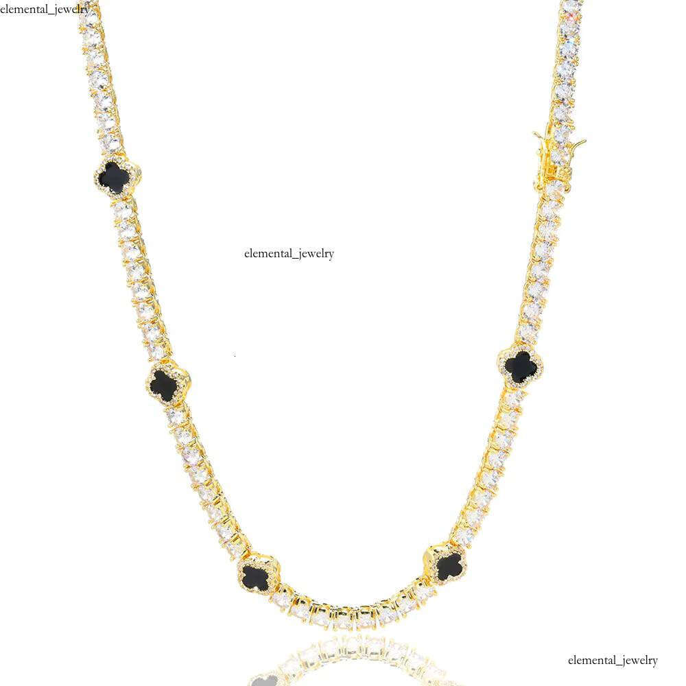 VVS Moissanite Women's Exquisite S925 Silver Silicon Stone Custom Chain 4mm Clover Necklace Fashion Hip-Hop Style Gift df
