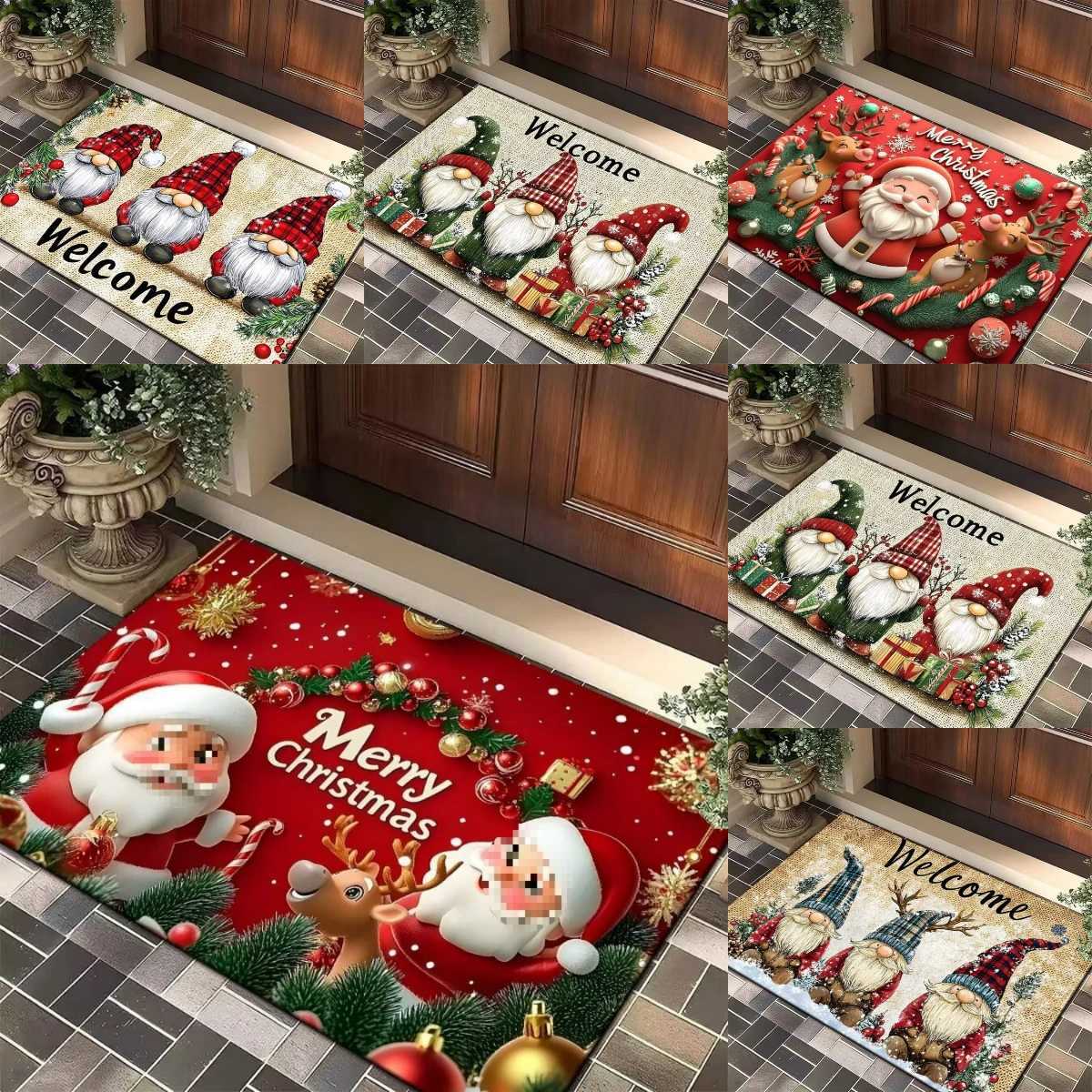 Festive Christmas Doormat with Elf Santa Snowman Design Non Slip Holiday Entrance Mat for Living Room Bedroom Front Door MatM251126-image-1086172539