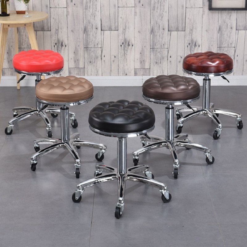 Beauty salon stool with swivel wheels Height-adjustable round stool Makeup vanity stool Hair and nail salon chair Barber chair Bar stool large wo-image-1086185222