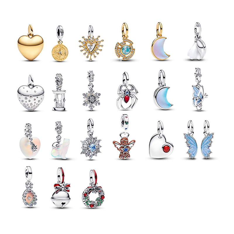 Luxury love heart butterfly wing bell Christmas designer charms for snake chain bracelet womens girls lovely gold silver angle moon jewelry DIY f