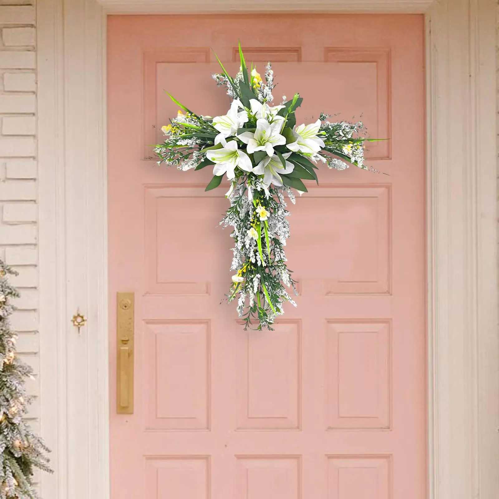 Easter Liliaceous Cross Wreath Garland Welcome Sign 20x157inch Artificial Flower for Indoor Outdoor Multipurpose Sturdy C251126-image-1086197219