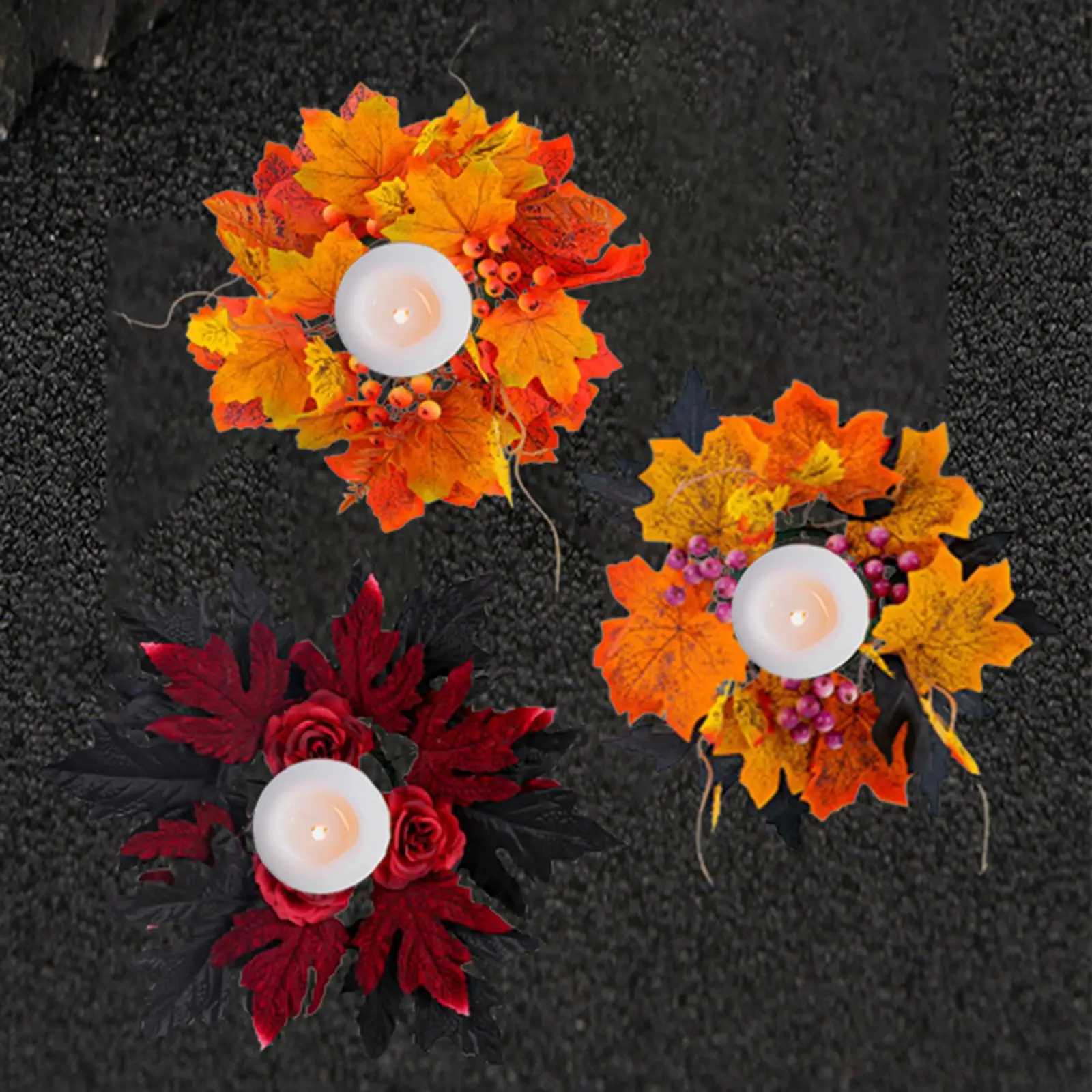 Halloween Candle Ring Wreath Small Autumn Wreath Fall Candle Rings Wreath for Halloween Tabletop Centerpieces Wedding Decor C251126-image-1086197429