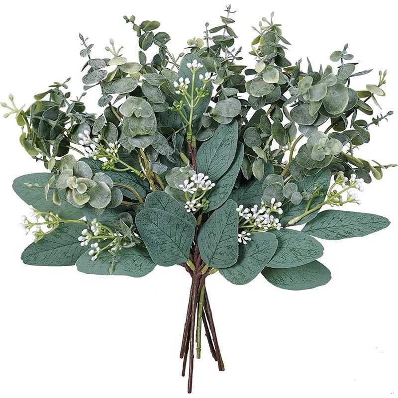 10/15pcs Artificial Flowers Mixed Artificial Oval Eucalyptus Leaves Vase Floral Wreath Bouquets Wedding Greenery Decoration C251126-image-1086198446