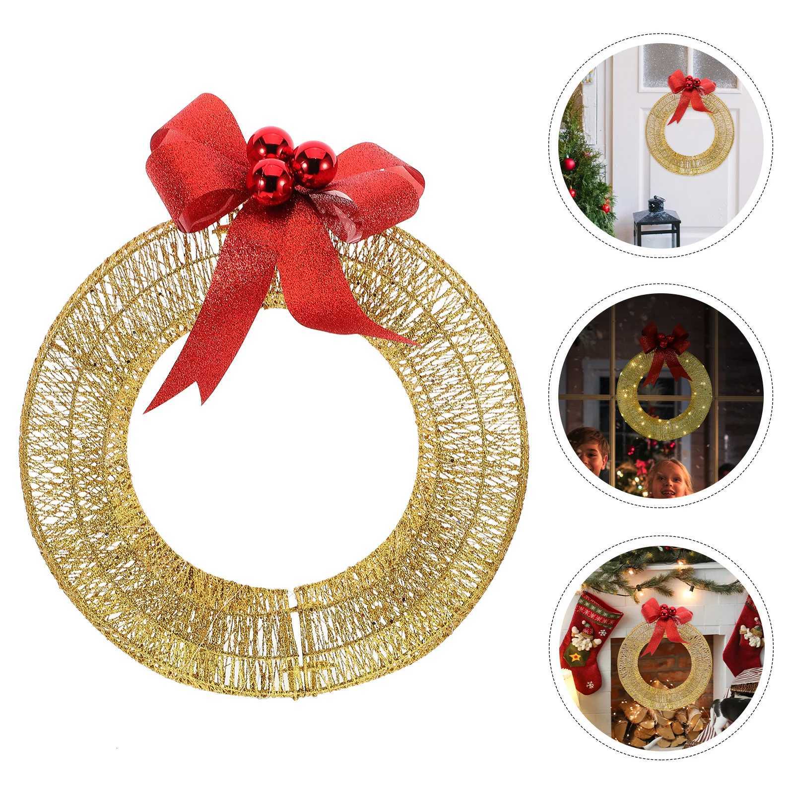 Christmas Bow Wreath LED Warm Lights Holiday Wreath Glowing Metal Frame Indoor Outdoor Festive Door Decor Winter Party C251126-image-1086197025