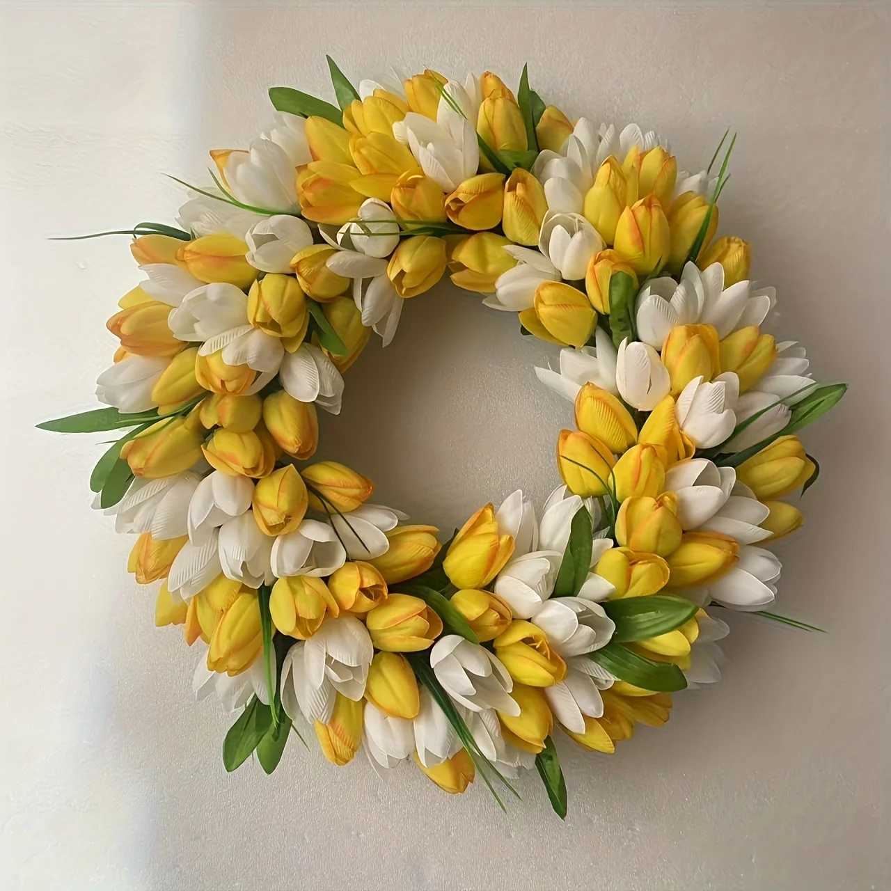 Pink White Tulip Wreath - Lush Artificial Flower Garland for Home Wedding Outdoor Decor Elegant Battery-Free C251126-image-1086194263