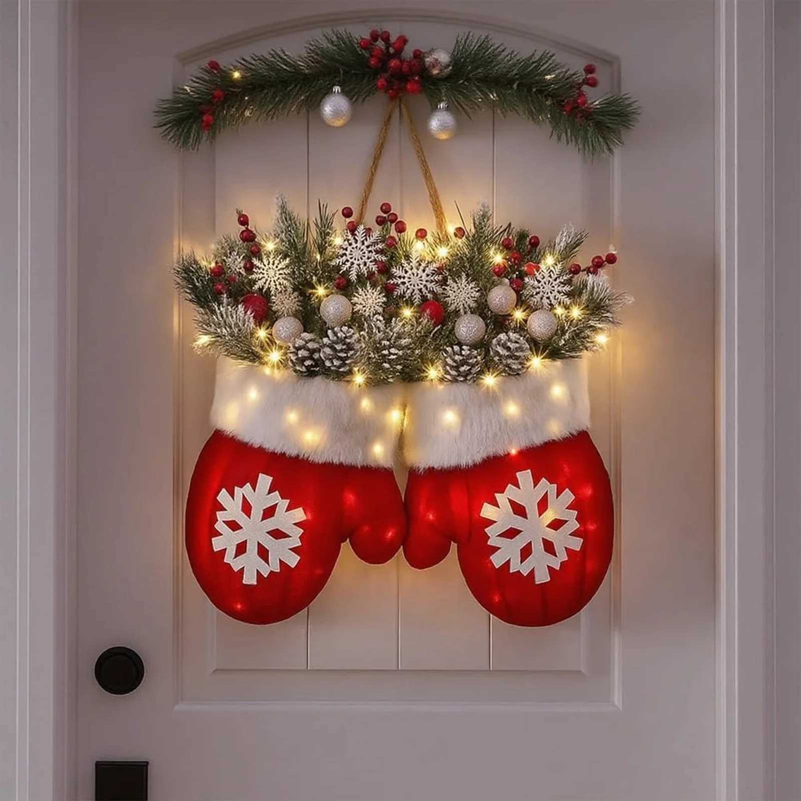 2025 Christmas Garland Creative Glove Shaped Simulated Flower Wreath Window Door Gate Decoration Door Sign Xmas Party Decoration C2511263-image-1086248913