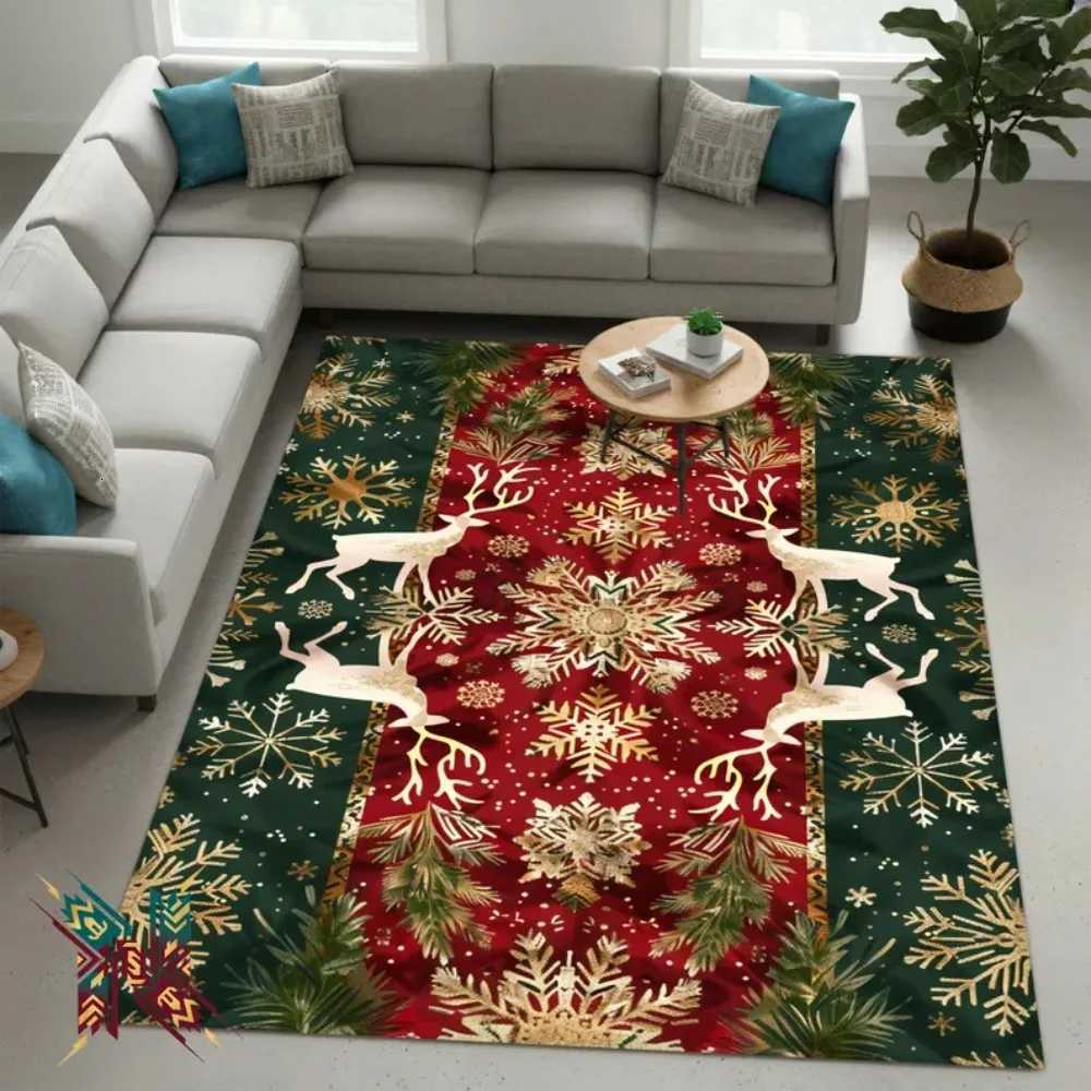 Christmas Carpet Mat Rug Reindeer Snowflake Rectangle Design Home Decoration Festive Holiday Xmas Decor with Merry ChristmasM251126-image-1086172307