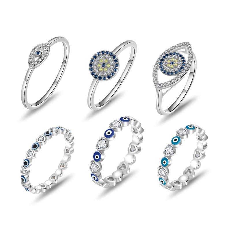 Bagues ouvertes porte-bonheur bleu turc mauvais œil pour femmes, couleur or, émail coloré, cœur, Zircon, bijoux gothiques Vintage, bague de créat