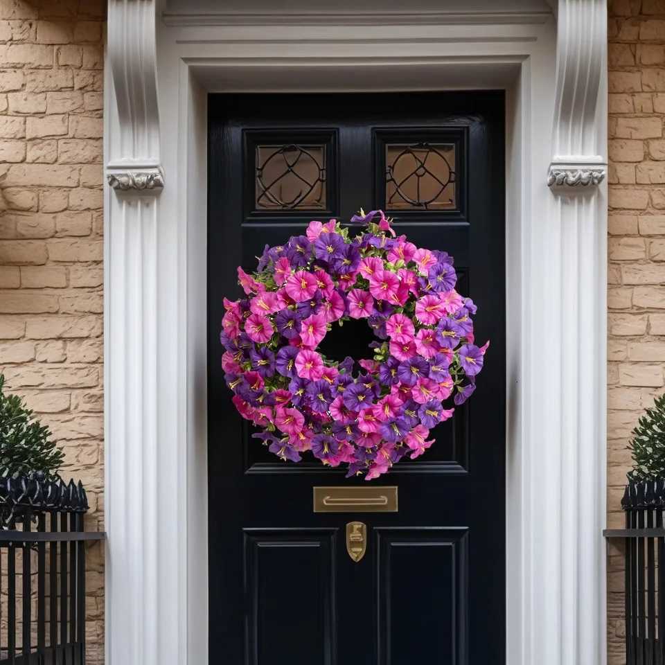 Spring Artificial wreath Faux Morning Glory Wreath Wall-mounted decorative wreath Home Decor Outdoor Artificial Flower Decor C251126-image-1086198196