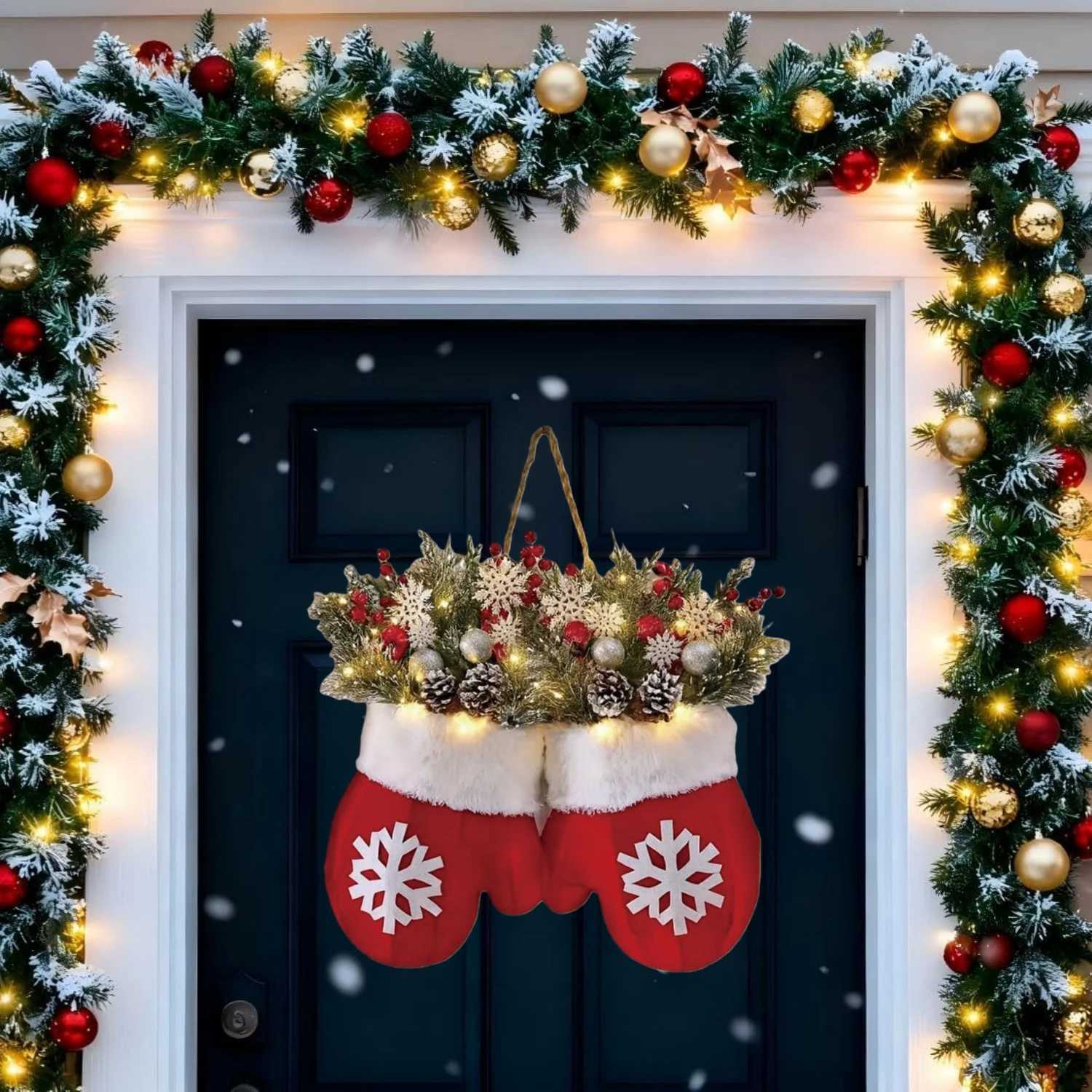 Christmas Garland Simulated Flower Wreath Window Door Gate Decorative Door Sign Xmas Party Decor Accessories Home Decors 2025 C251126-image-1086198278