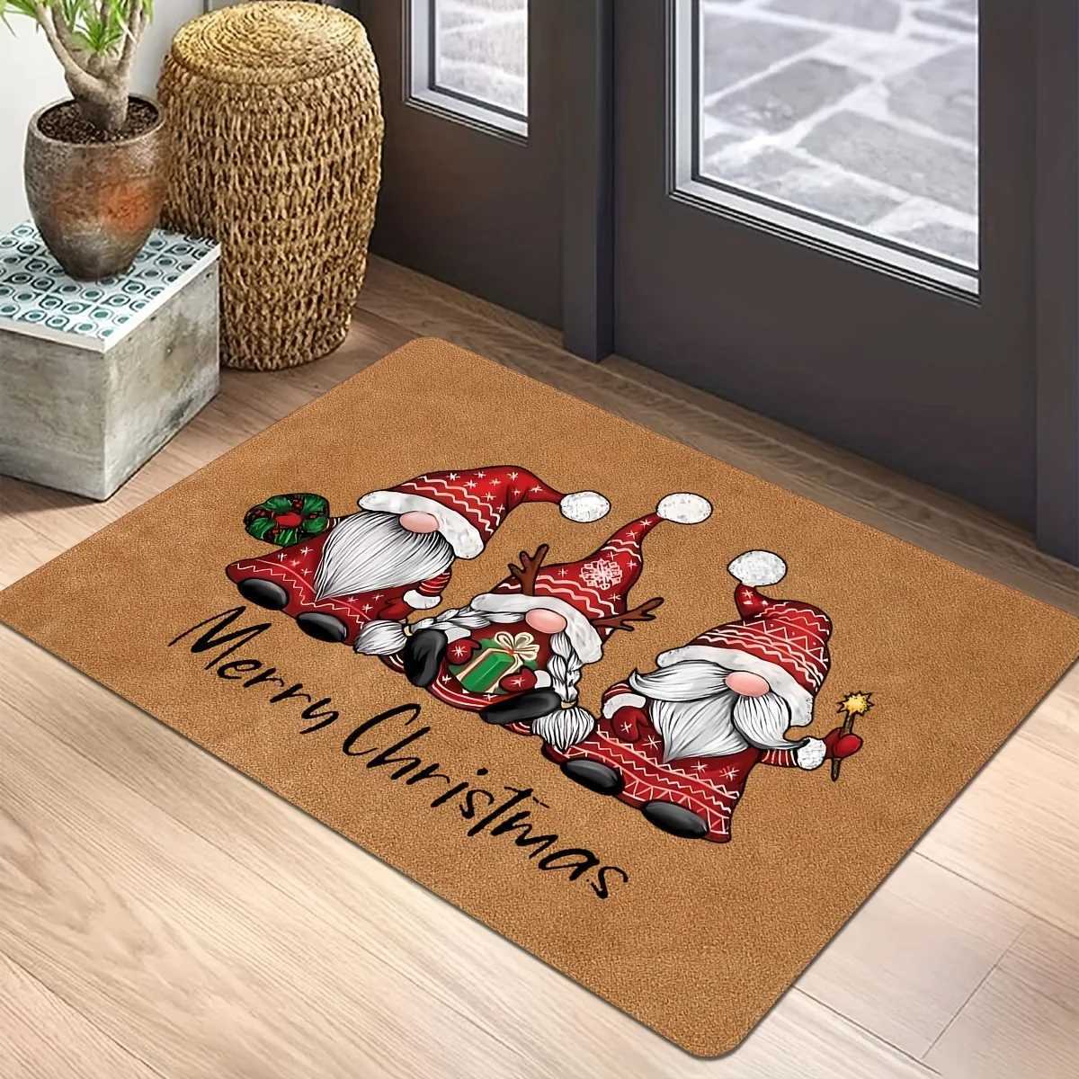 VIKAMA Tapis de Porte d'entrée de Dessin animé de thème de Noël Tapis de Sol Absorbant l'eau antidérapant d'entrée décorations de Vacances de Sal