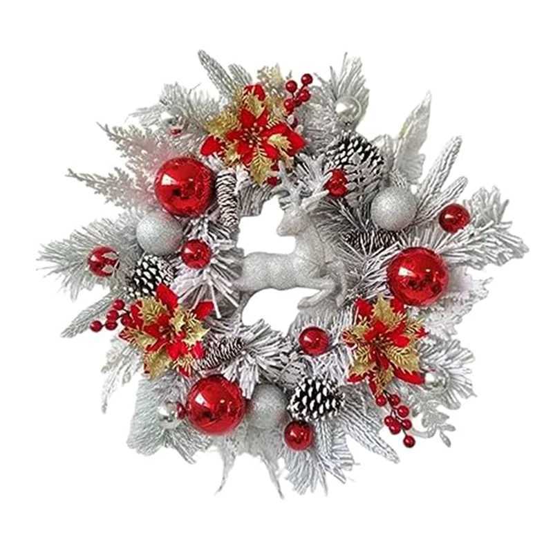 A20F-Christmas Reindeer Wreath Christmas Decorations Wreath For Front Door With Christmas Poinsettia Flower Christmas Decoration C251126-image-1086198107