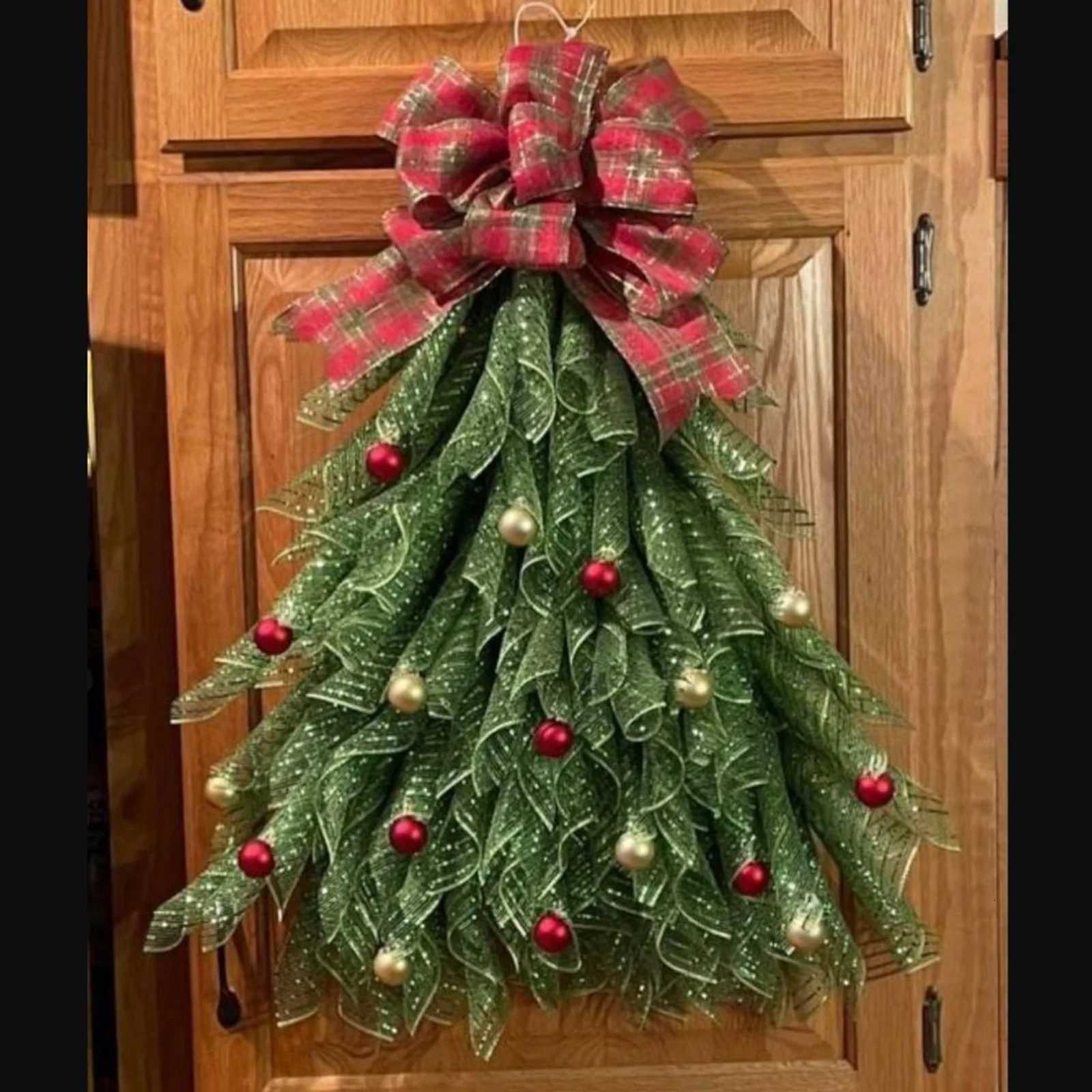 Christmas Decorative Garland Simulated Xmas Tree Shaped Ribbon Wreath Thanksgiving Day Navidad New Year Festival Decoration 2026 C251126-image-1086195484
