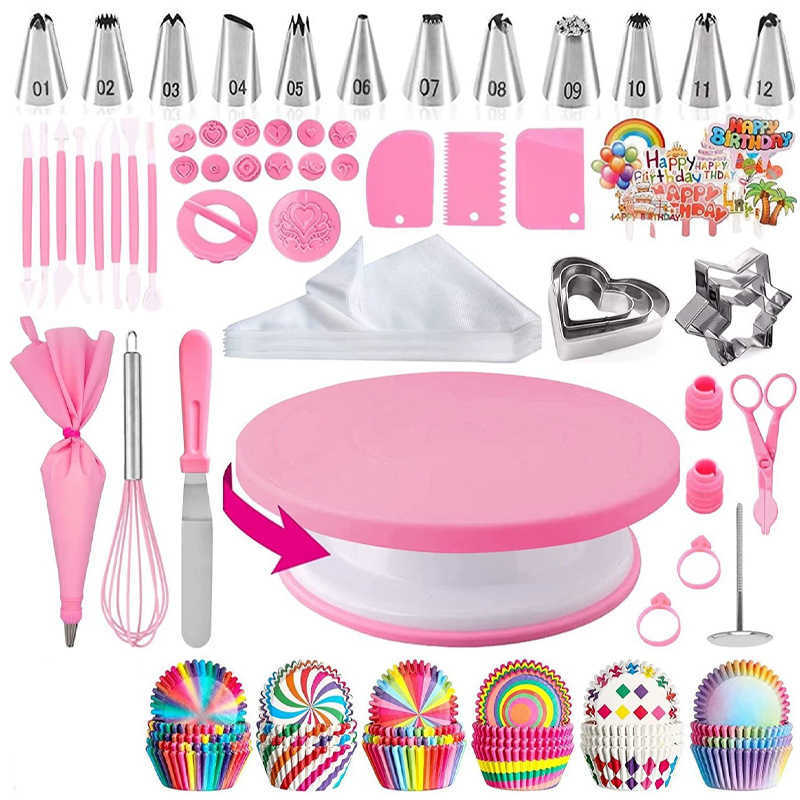 255-piece cake turntable set - baking tools, piping tips, piping bags, butter scraper Z251126-image-1064025010