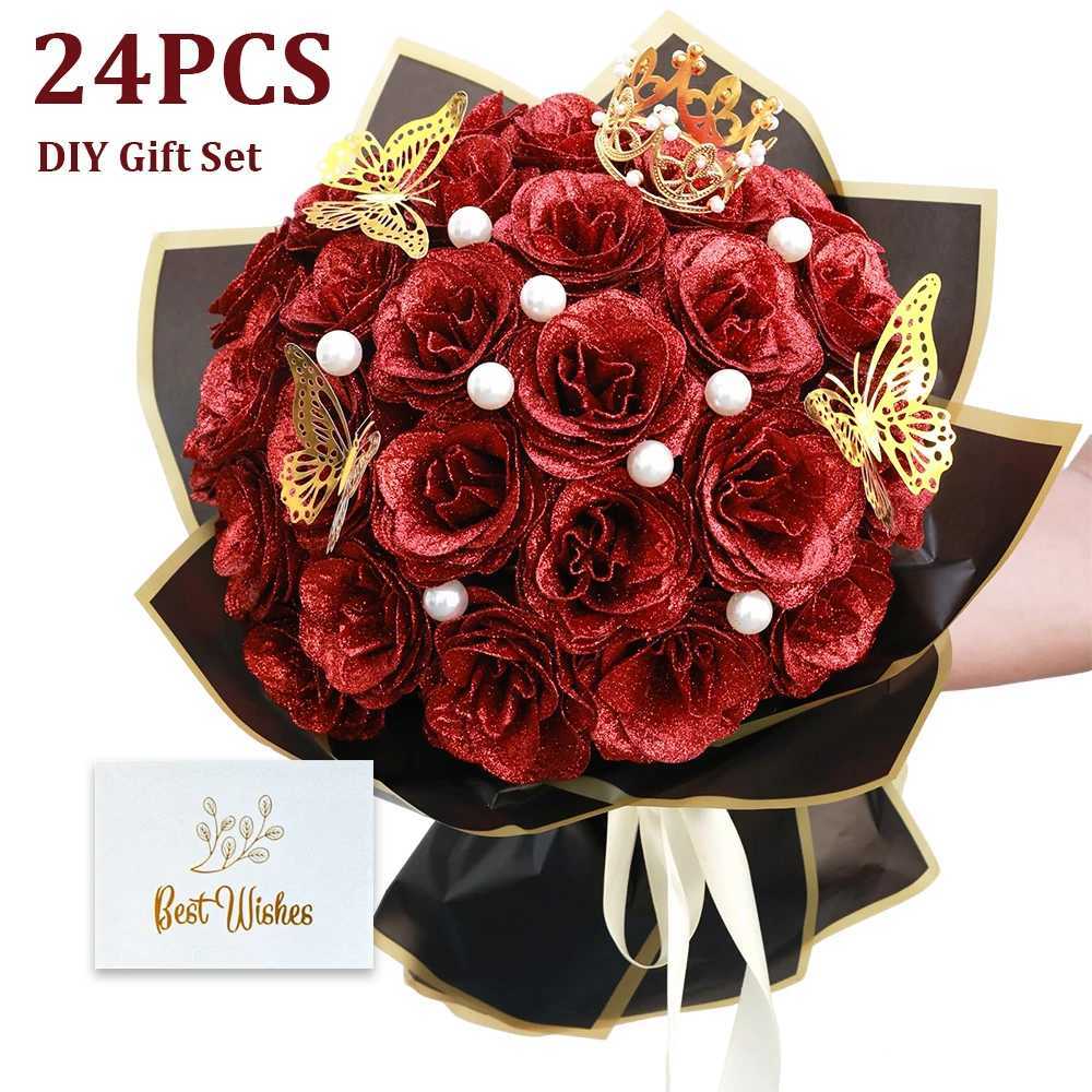 Glitter Roses Bouquet Shiny Artificial Roses Flowers with Stems DIY Fake Gift Flower for Anniversary Graduation Birthday Wedding C251126-image-1086198270
