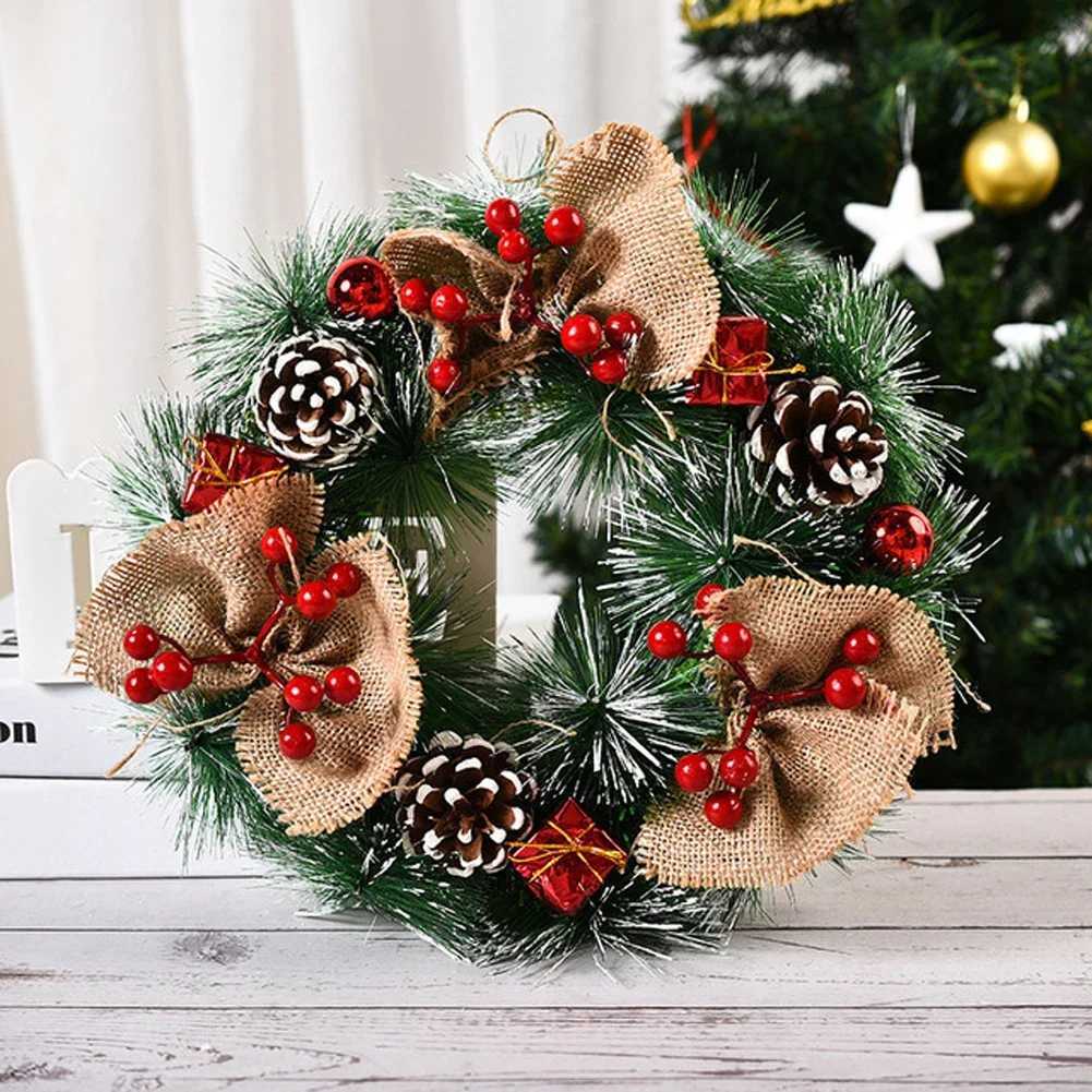 1pc Christmas Wreaths for Front Door Xmas Decorations Winter Wreaths Home Decorative Wreath with Flowers Pine Cones for Party C251126-image-1086198375