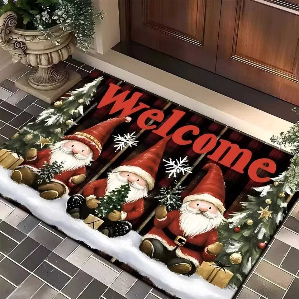 VIKAMA Christmas Door Mat - Plaid Pattern Welcome Rug Waterproof Non-Slip Floor Protector for Xmas Entrance Home DecorM251126-image-1086170649
