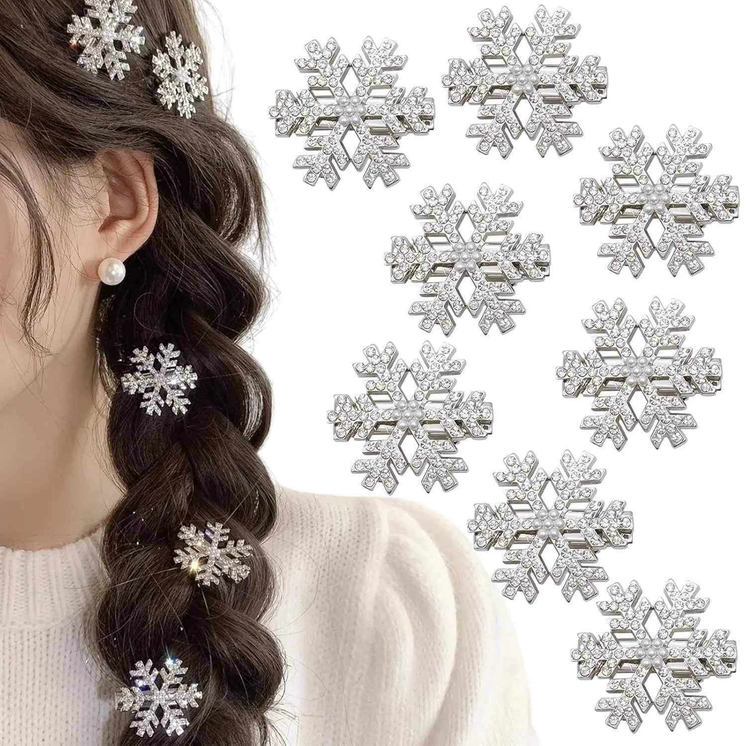 Épingles à cheveux flocon de neige de noël, 5/8/10/16 pièces, Super Flash, haute qualité, cloutées de diamants, pleines de diamants, pinces à fra