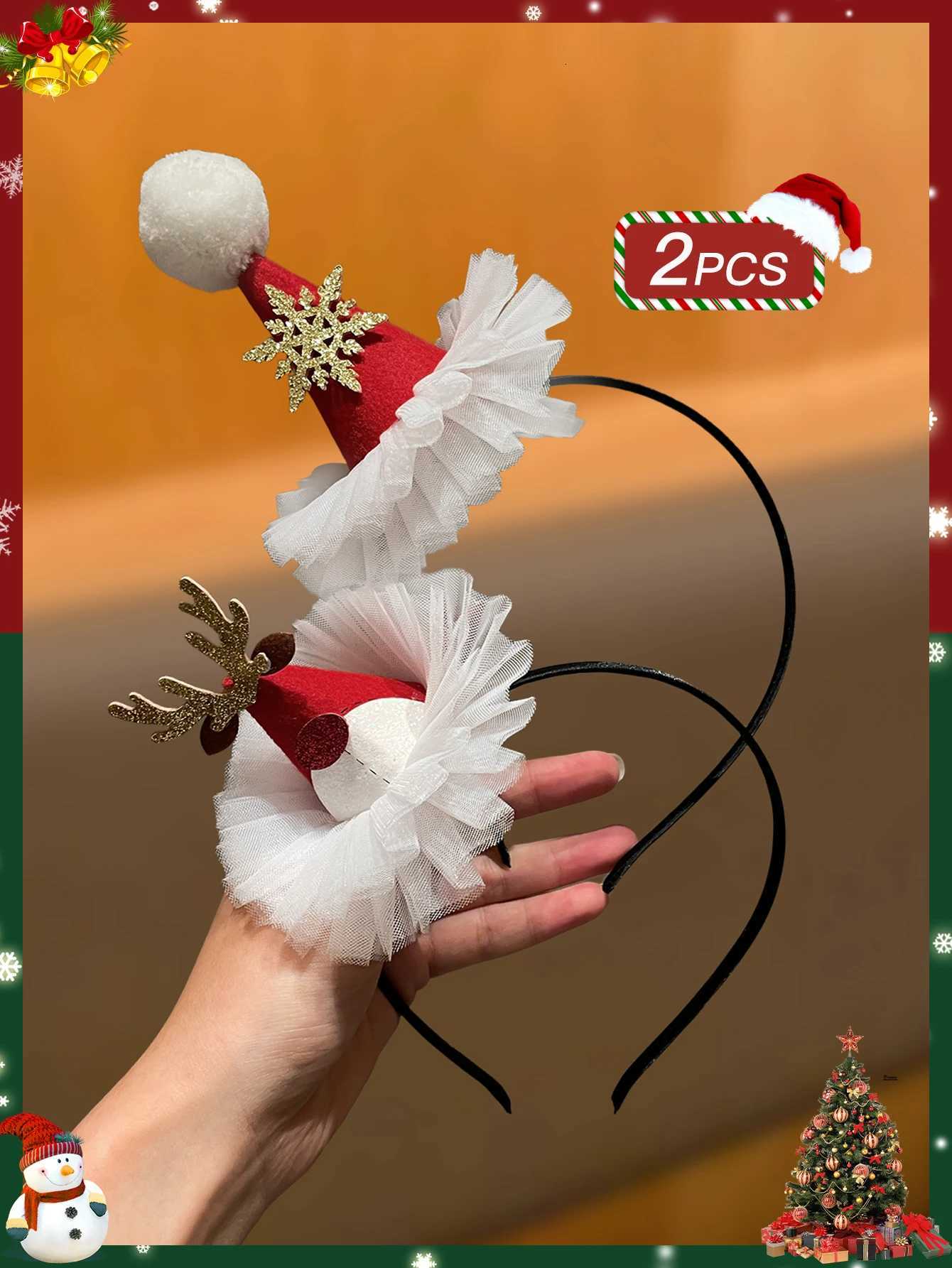 2pcs Ladies Cute Christmas Hat Hair Accessory Party Roleplay Hairband Holiday Decoration Womens Festive Headwear GiftM251127-image-1086322061