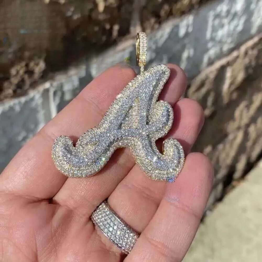 Testeur de test de haute qualité, lettre sier 26 initiales A B C D, pendentif moissanite personnalisé glacé