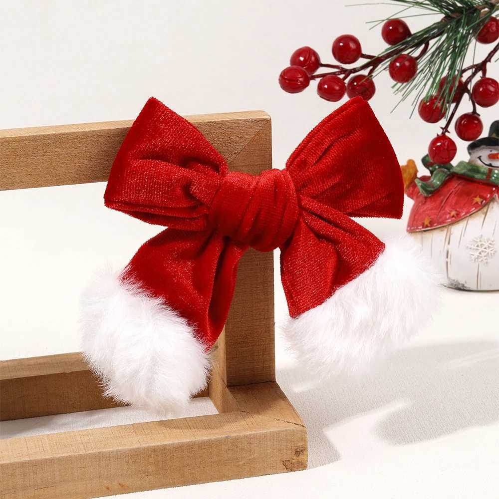 Red Velvet Christmas Bow Hair Clips With White Furry Accents Holiday Hair Decor New Year Party Hair Accessories For Kids GirlsM251127-image-1086323241