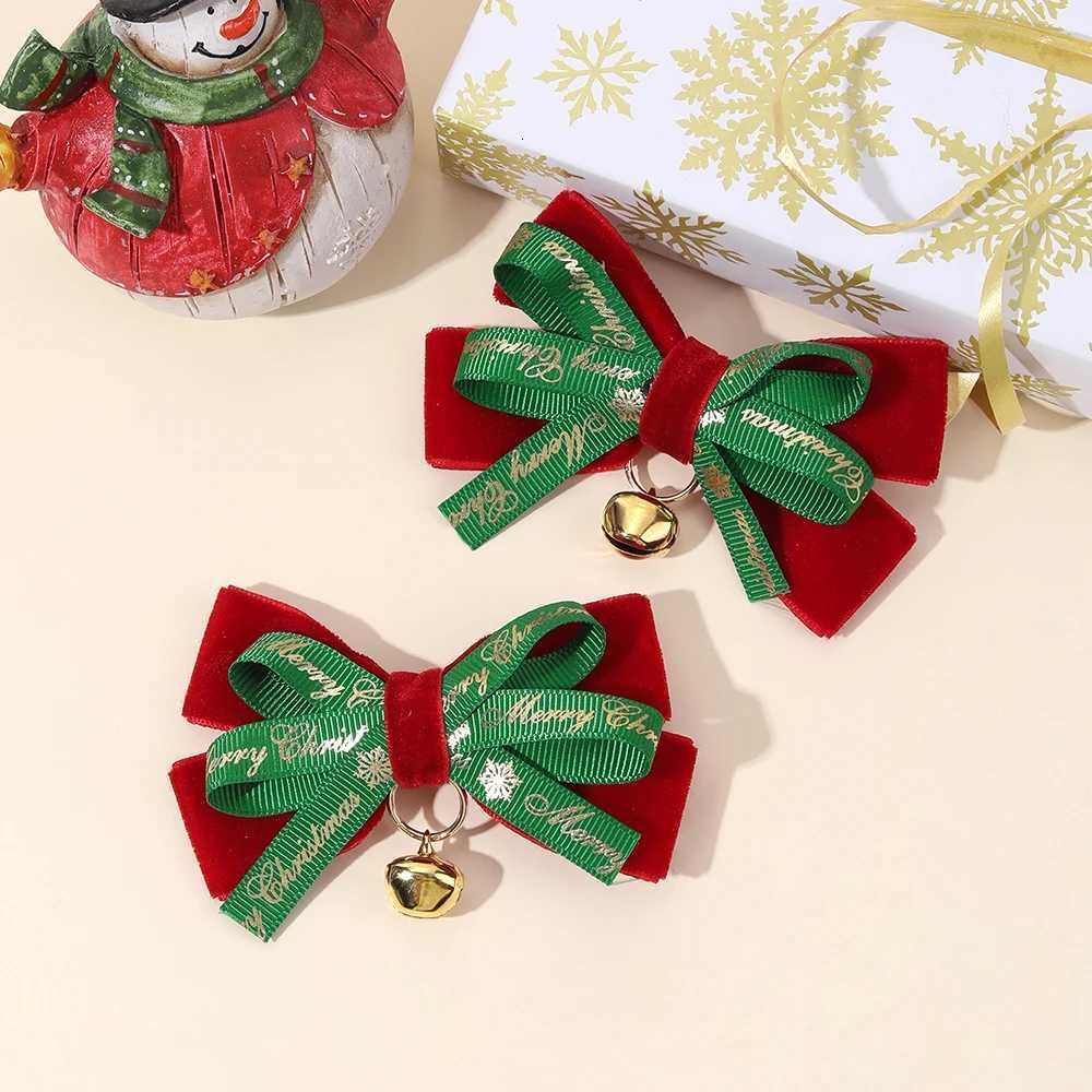 2Pcs Letter Merry Christmas Bow Hair Clip Exquisite Velvet Bow Bell Pendant Hair Accessories For Girls Xmas Party Hairpin GiftM251127-image-1086323777