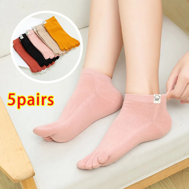 5 pairs of short tube womens socks cotton five finger socks breathable elastic split socks Lolita sweet 5-finger socks women 250427