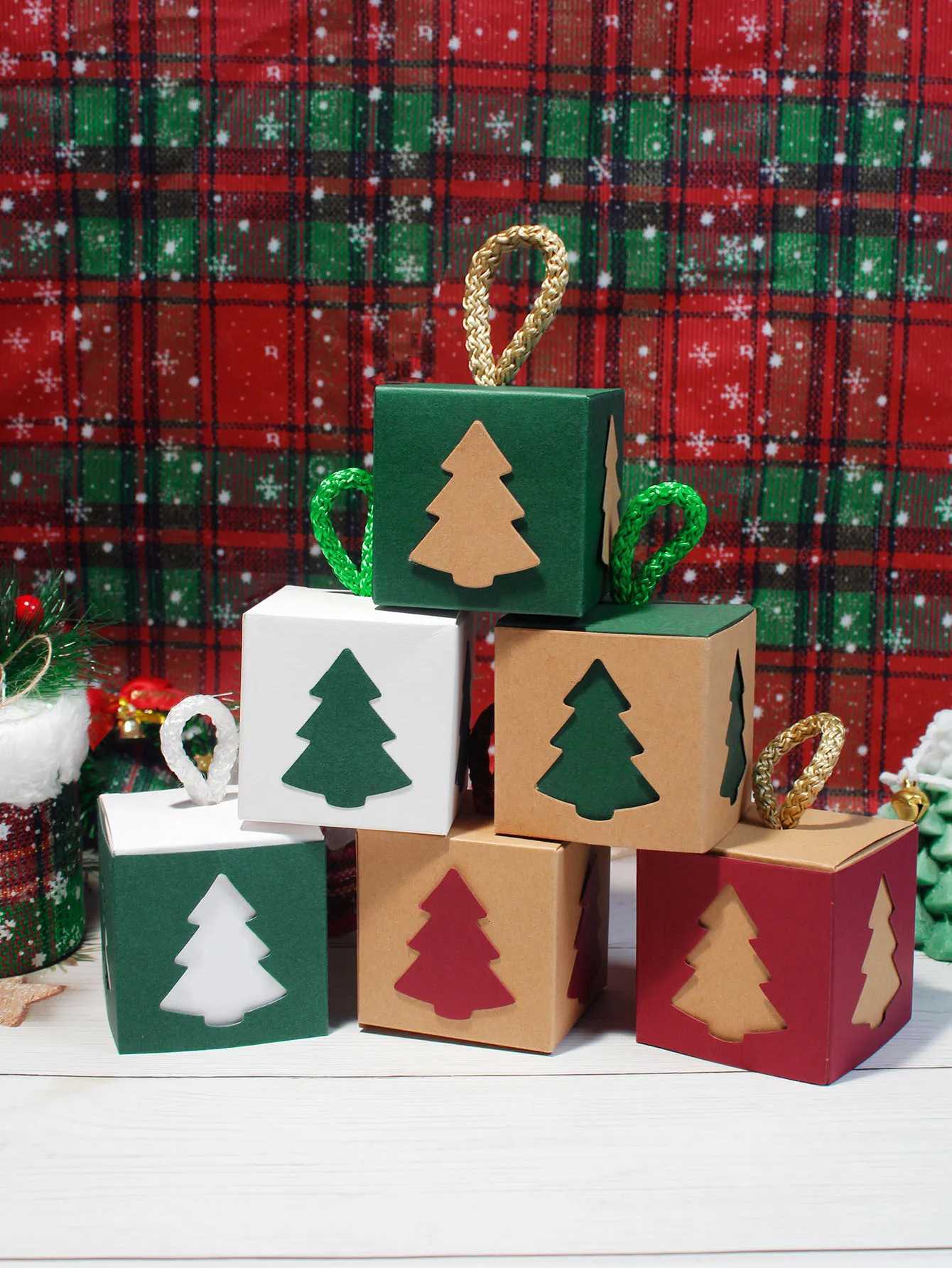 Christmas Mini Gift Boxes Holiday Favor Boxes with Christmas Tree Design in Green Red and White Perfect for Candy Chocolates C251127-image-1086356023