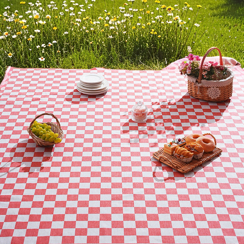 Tapis de pique-nique à carreaux tout usage pour pelouse extérieure et sol intérieur, tissu décoratif durable C3BW01