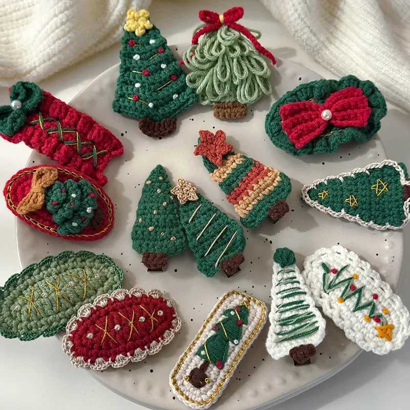 New Christmas Crochet Embroidery Adventure Children Girls Sweet Cute Holiday Hair Accessories Autumn Winter Handmade Hair ClipM251127-image-1086323857