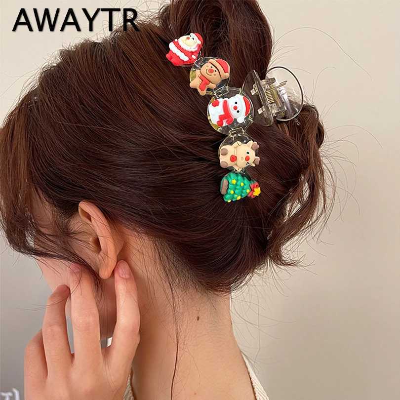 AWAYTR Christmas Transparent Acrylic Hair Clip New Cute Large Hair Claw Barrettes Santa Claus Hairpin Hair Accessories HeadwearM251127-image-1086322285