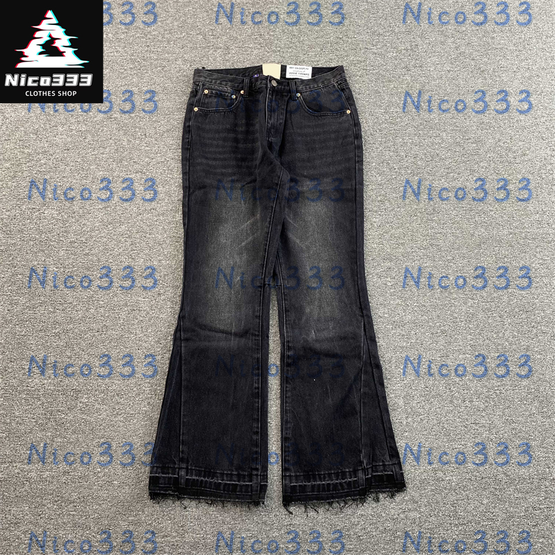 GA flared jeans splicing color collision legs frayed washed retro loose loose hundred street men and women casual micro-radio straight jeans-image-760255376