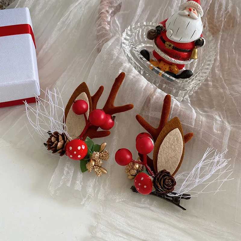 New Christmas Antler Hair Clips Deer Ear Hairpins Christmas Party Headbands Festival Pine Cones Hair Ball Hair AccessoriesM251127-image-1086321870