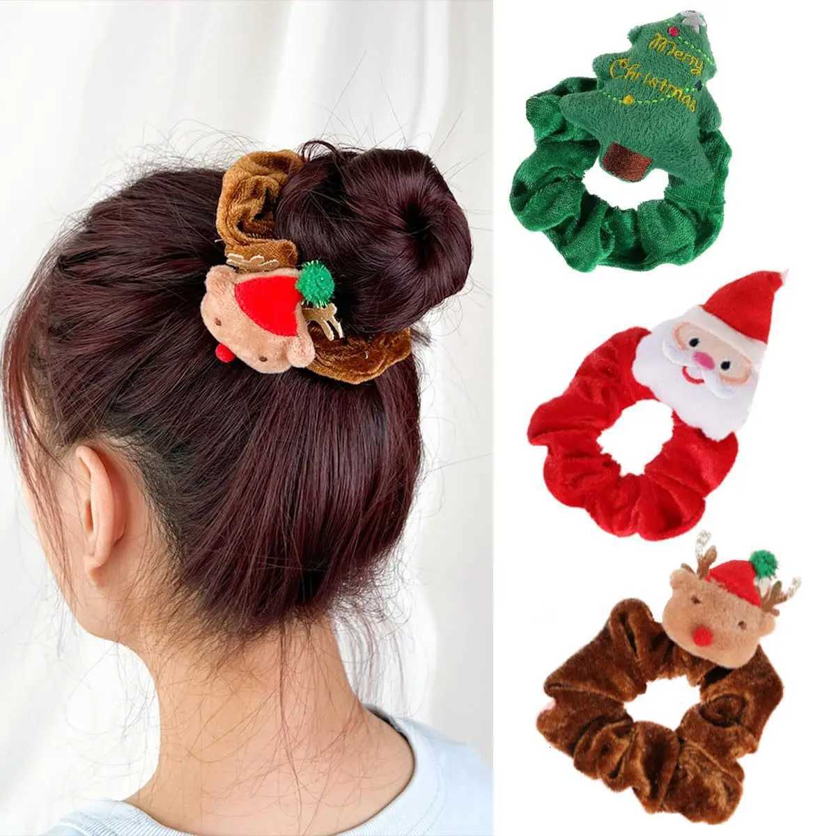 Christmas Hair Scrunchies Girls Soft Velvet Elastic Ponytail Holder Rubber Band Charms Hair Ties Party Elk Santa Claus HeadwearM251127-image-1086321986