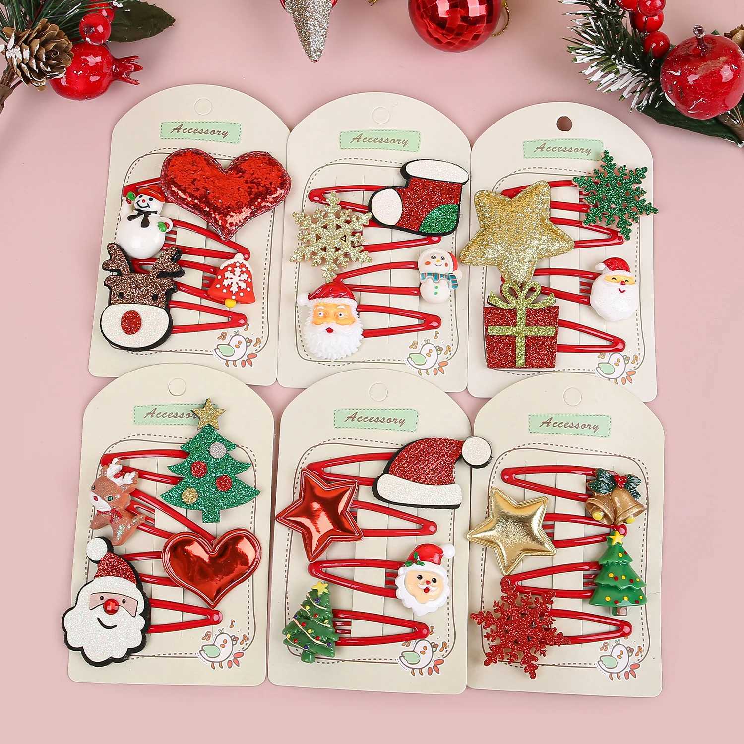 4pcs/set Kids Christmas Hair Clips Cartoon Elk Snowflake Baby Girls Barrettes Clips Christmas Party Gifts Hair AccessoriesM251127-image-1086322534