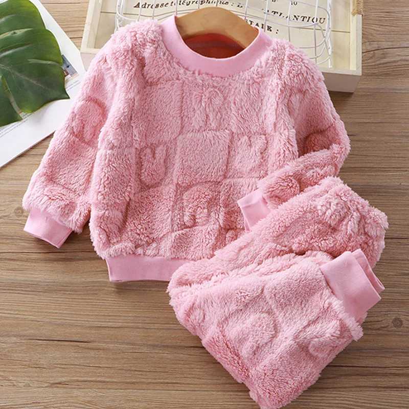 Children Baby Girls Cotton Clothing Sets Autumn Winter Kids Boys Plus Fleece Warm TopPants 2PCS Outfit Suit 1TO 6 Years H2512082-image-1087715678