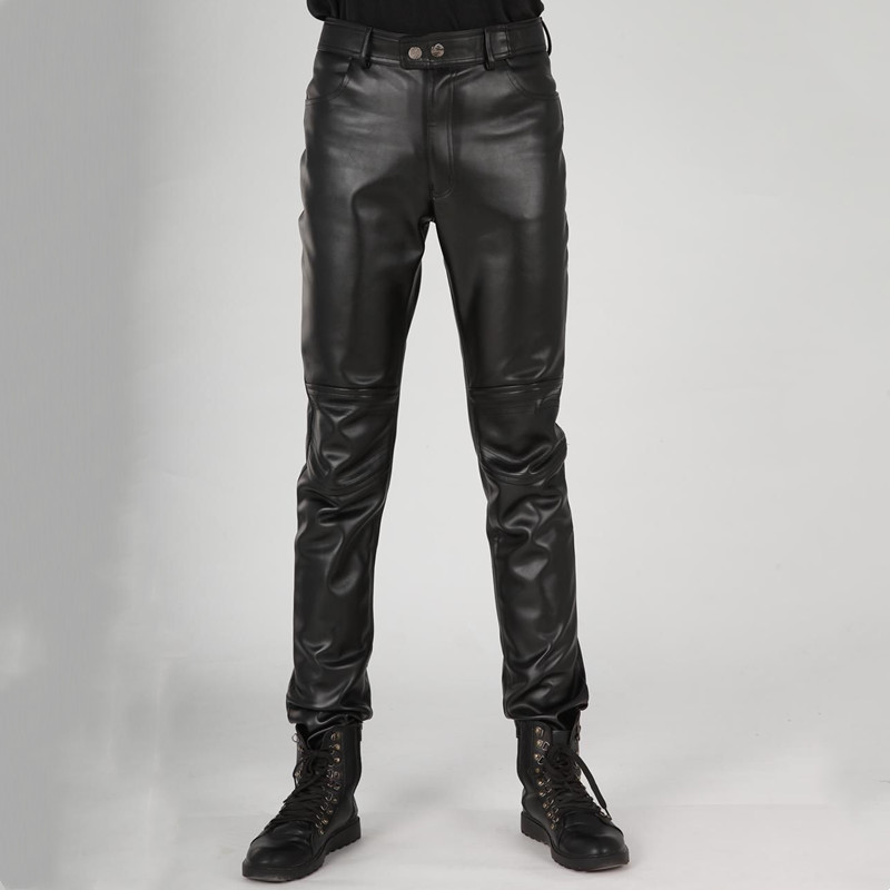 Style coréen mâle noir Faux cuir pantalon coupe ajustée pantalon automne hiver mode décontracté en cuir crayon pantalon