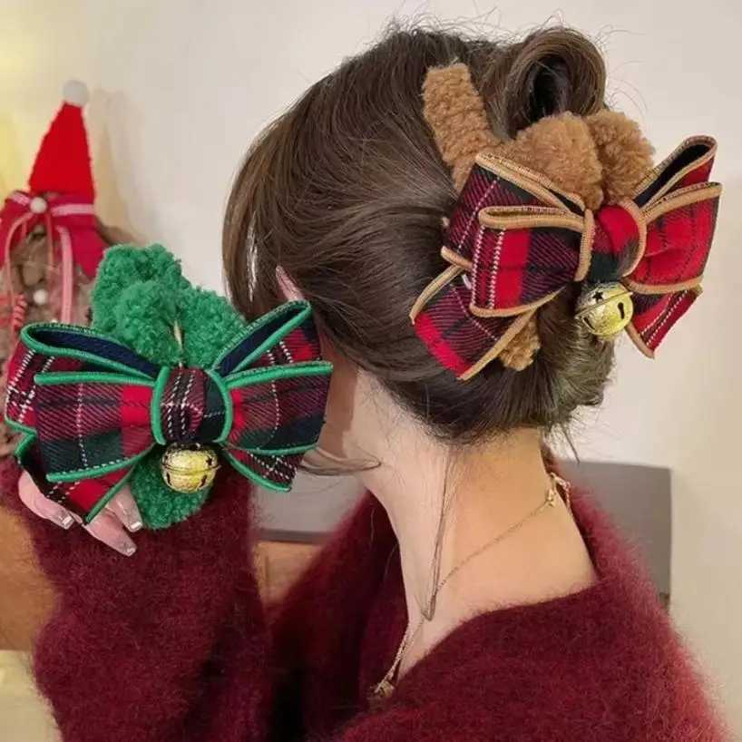 1 Pcs Christmas Creative Gifts Bell Bow Plush Grip Clip Autumn And Winter Large Shark Fashion Headwear Accessories Women GiftsM251127-image-1086323709