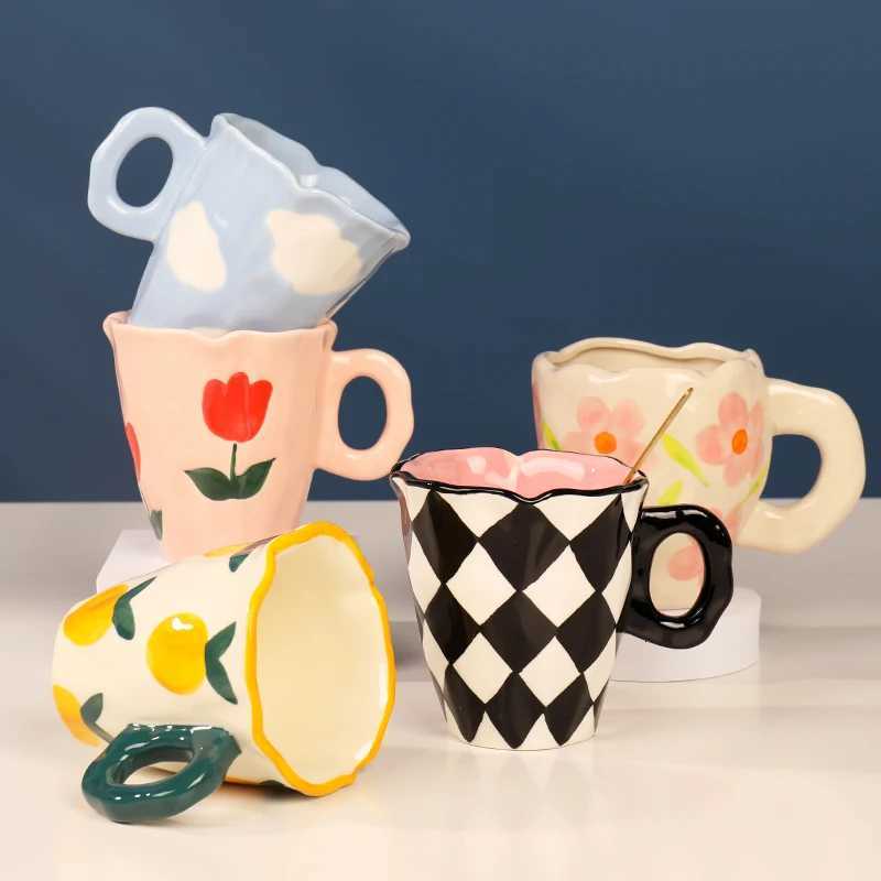 Personalized Hand Painted Bear Tulip Flower Orange Cloud Ceramic Mugs Handcrafted Irregular Shape Coffee Cups Beautiful Mug Gift C251127-image-1086355720