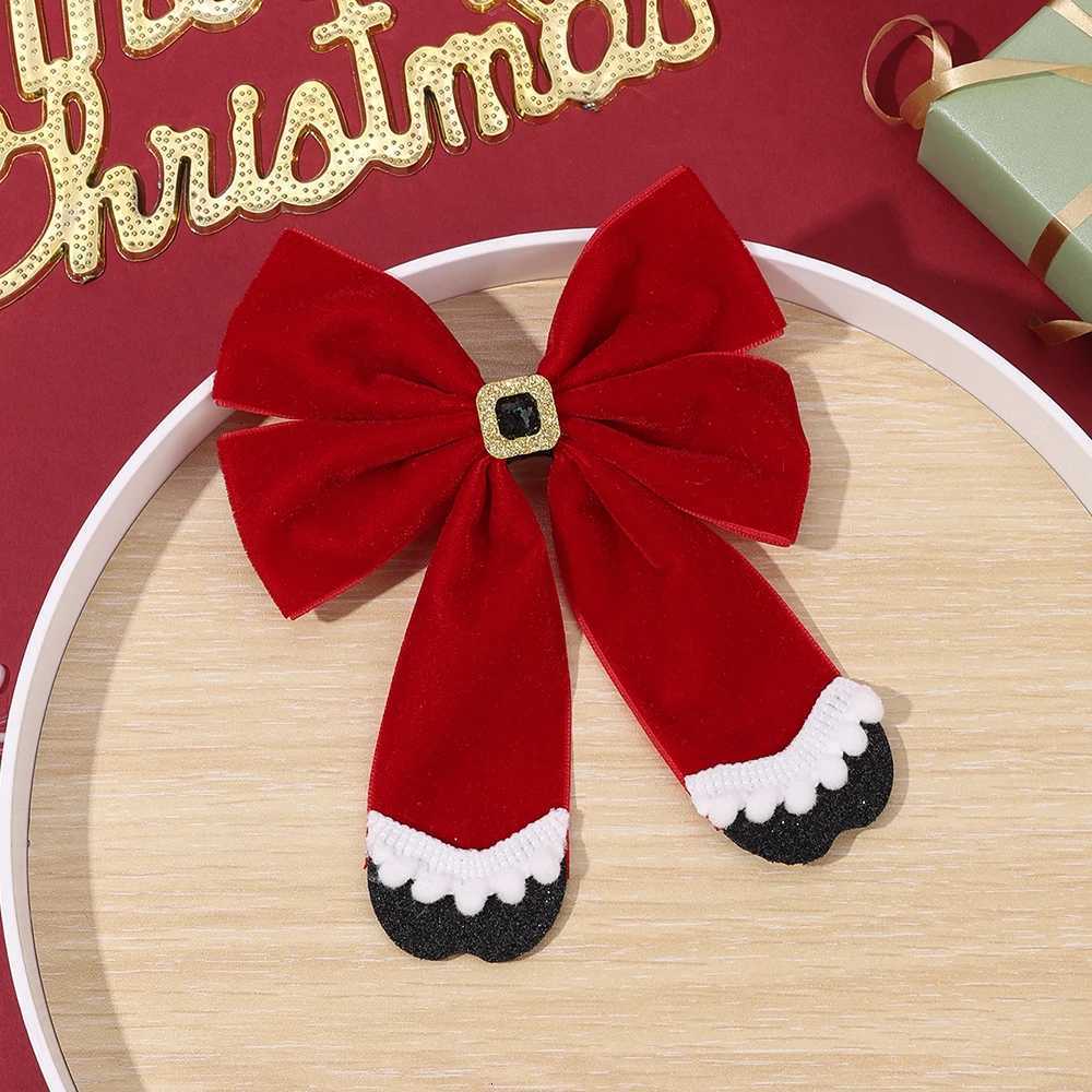 Christmas Santa Boot Velvet Bow Hair Clip Red Festive Hair Accessory For Girls Cute Xmas Party Hairpin With Glitter DetailM251127-image-1086323690
