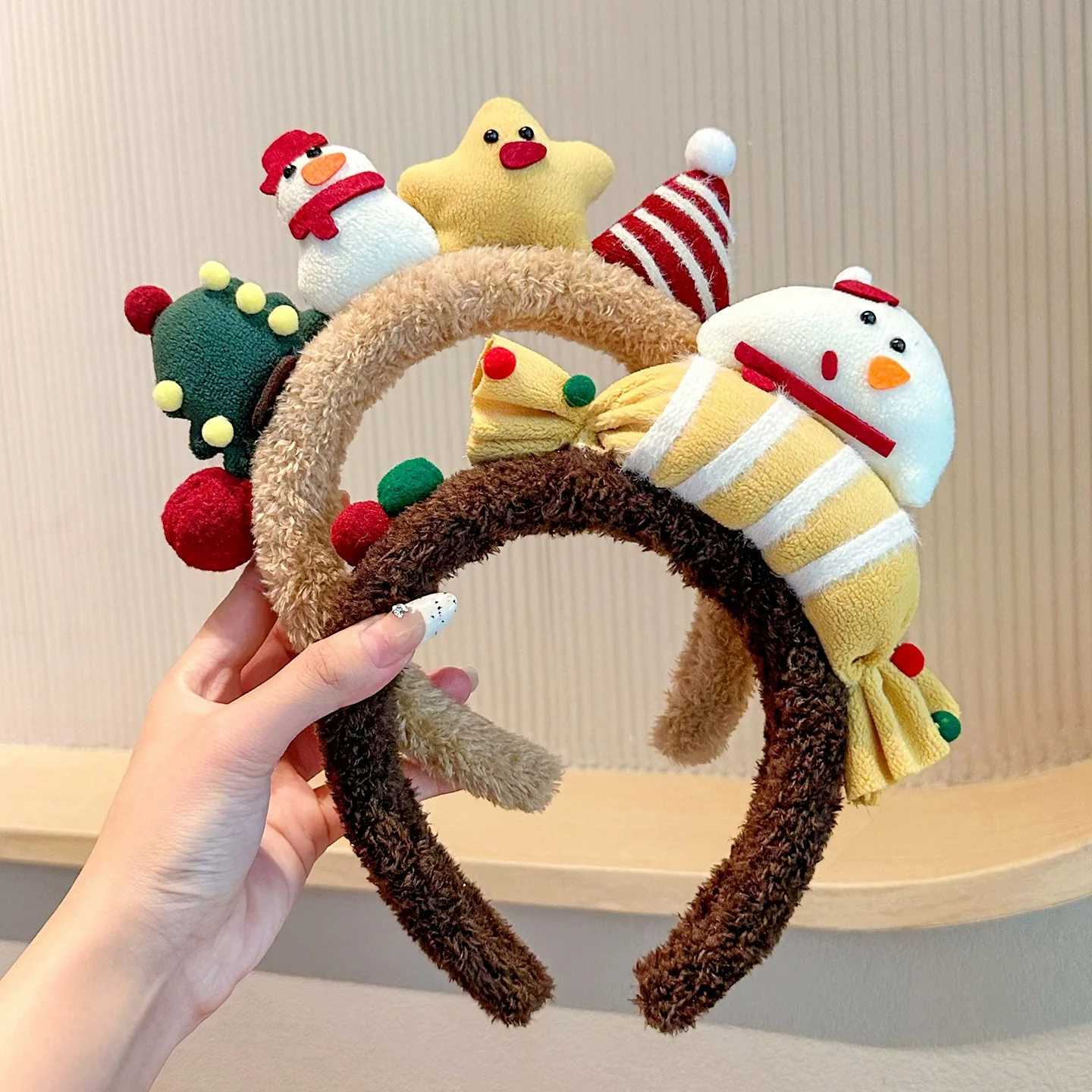 Peluche étoile bonhomme de neige cheveux cerceau accessoire de tête pour les femmes mignonnes arbre de noël bonbons tête de cerf cerceau accessoi