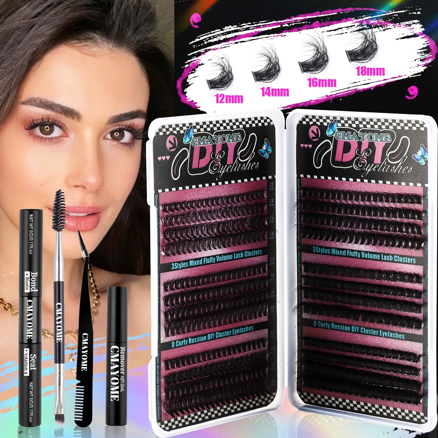 DIY Eyelash Extensions 456Pcs DIY Cluster Lashes Kit with Lash Bond and Seal Remover Thick Fluffy Individual Eyelashes Handmade Reusable Curling-image-1086268136