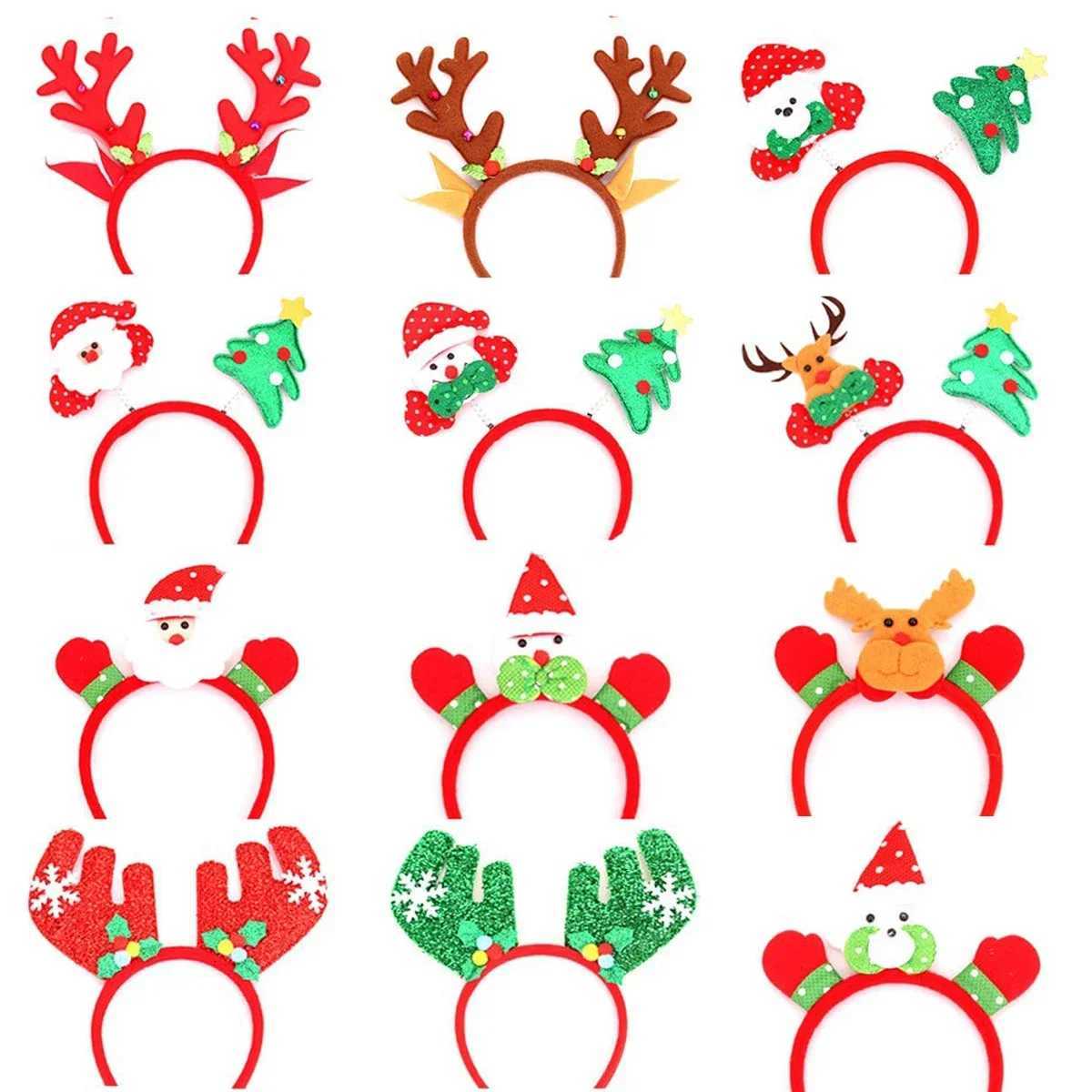 New Childrens Cartoon Christmas Head Button Hair Band Party Gift Reindeer Antlers Snowman Sprung Headband Christmas DecorationM251127-image-1086322226