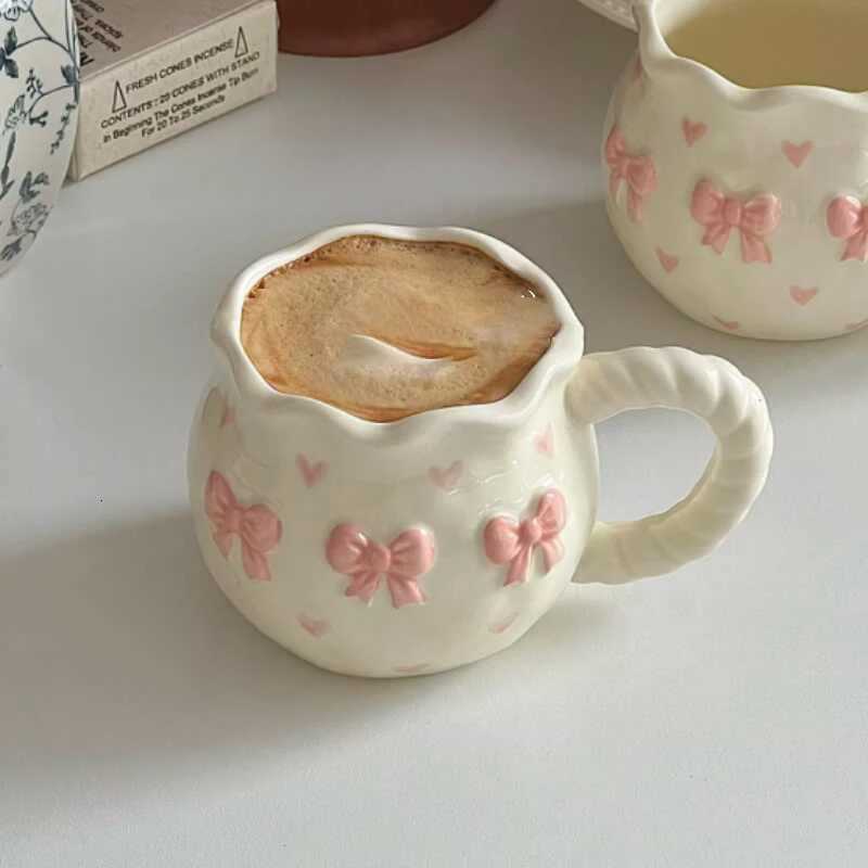Hand-painted Bow Ceramic Cup 340ml Exquisite Girls Office Coffee Cups Breakfast Milk Mug Drinkware Gift C251127-image-1086352860