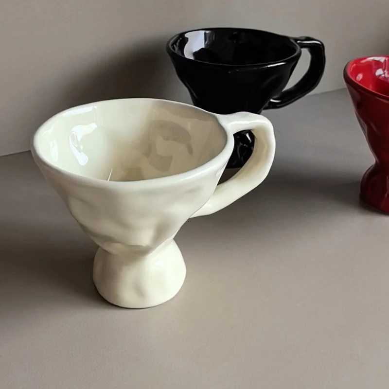 Livetai Handmade Ceramic Coffee Mug with Luxury High-Foot Design Aesthetic Home Tea Cup Creative Gift for Kitchen Cafe C251127-image-1086353487