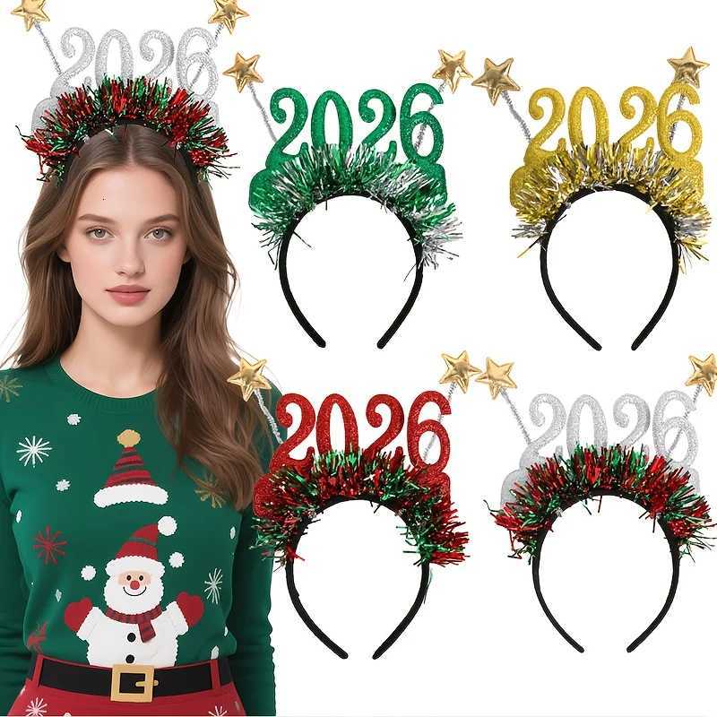 2026 Christmas Striped Headband Glitter Hair Hoop Red Green Golden Festive Hair Accessory Holiday Party Xmas Costume DecorationM251127-image-1086323149
