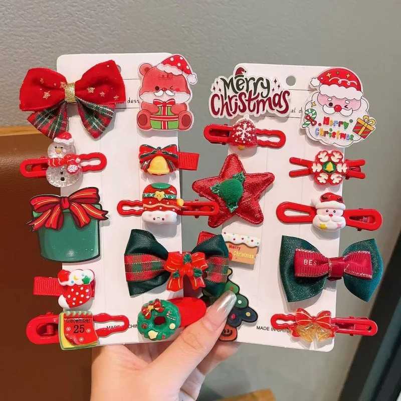 Pince à cheveux de dessin animé de noël pour enfants, frange mignonne, pince latérale, pince à bouche de canard du père noël, petite fille, clip