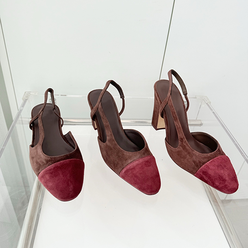 Slingback Heels Designer Pompes Ballerines Femmes Chunky Talon Daim Sling Back Chaussures Cap Toe Tweed Été Sandale Robe De Soirée Chaussure 995